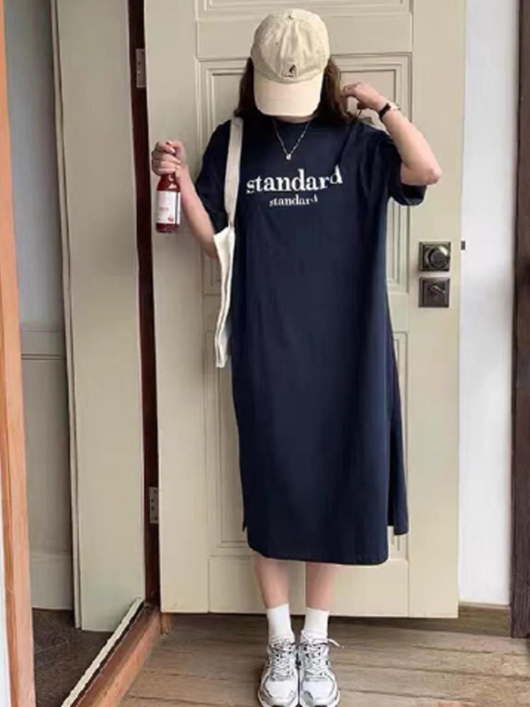 

StyleCast Women Typography Printed T-shirt Dress, Navy blue