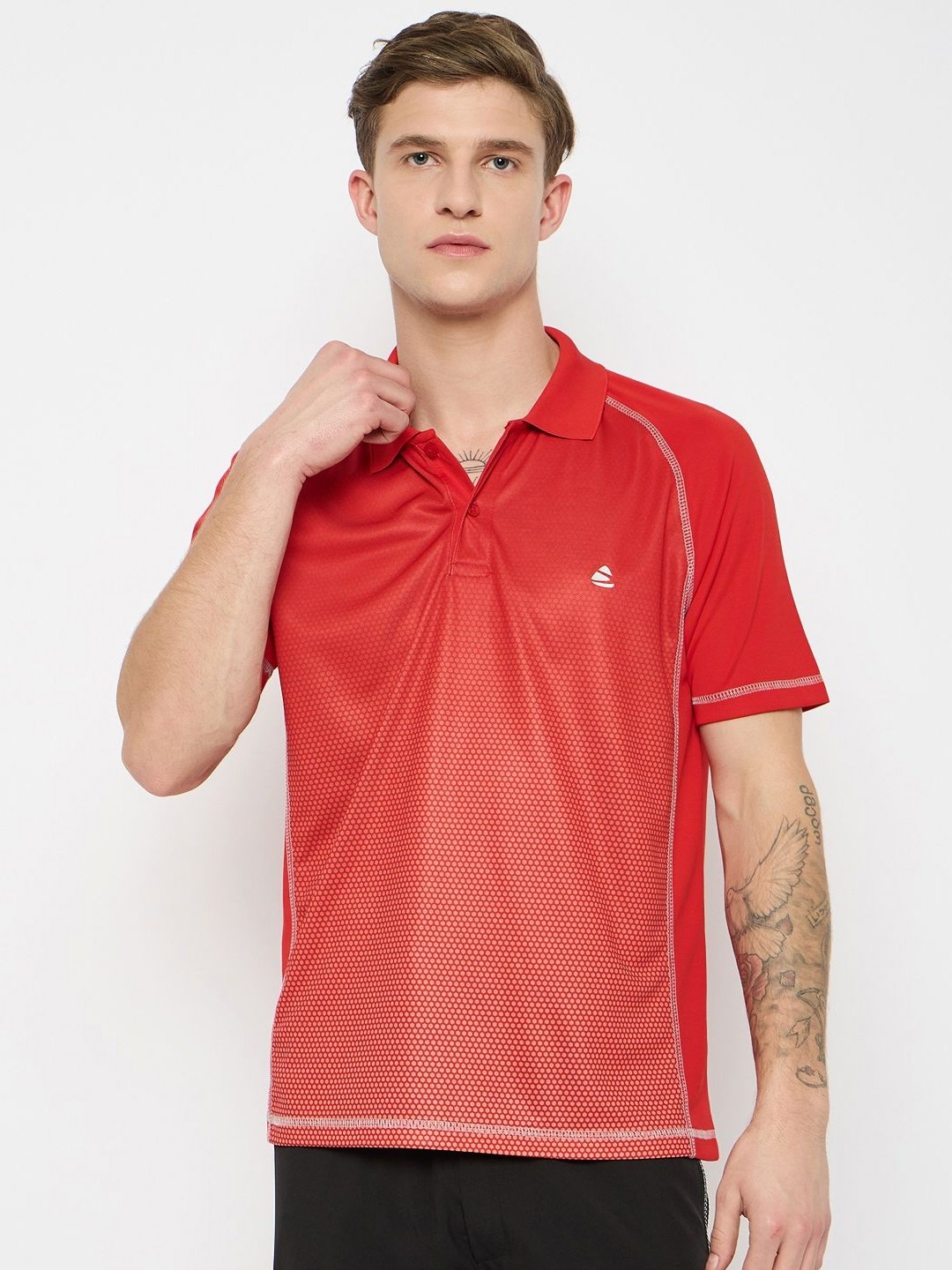 

Duke Men Geometric Printed Polo Collar T-shirt, Red