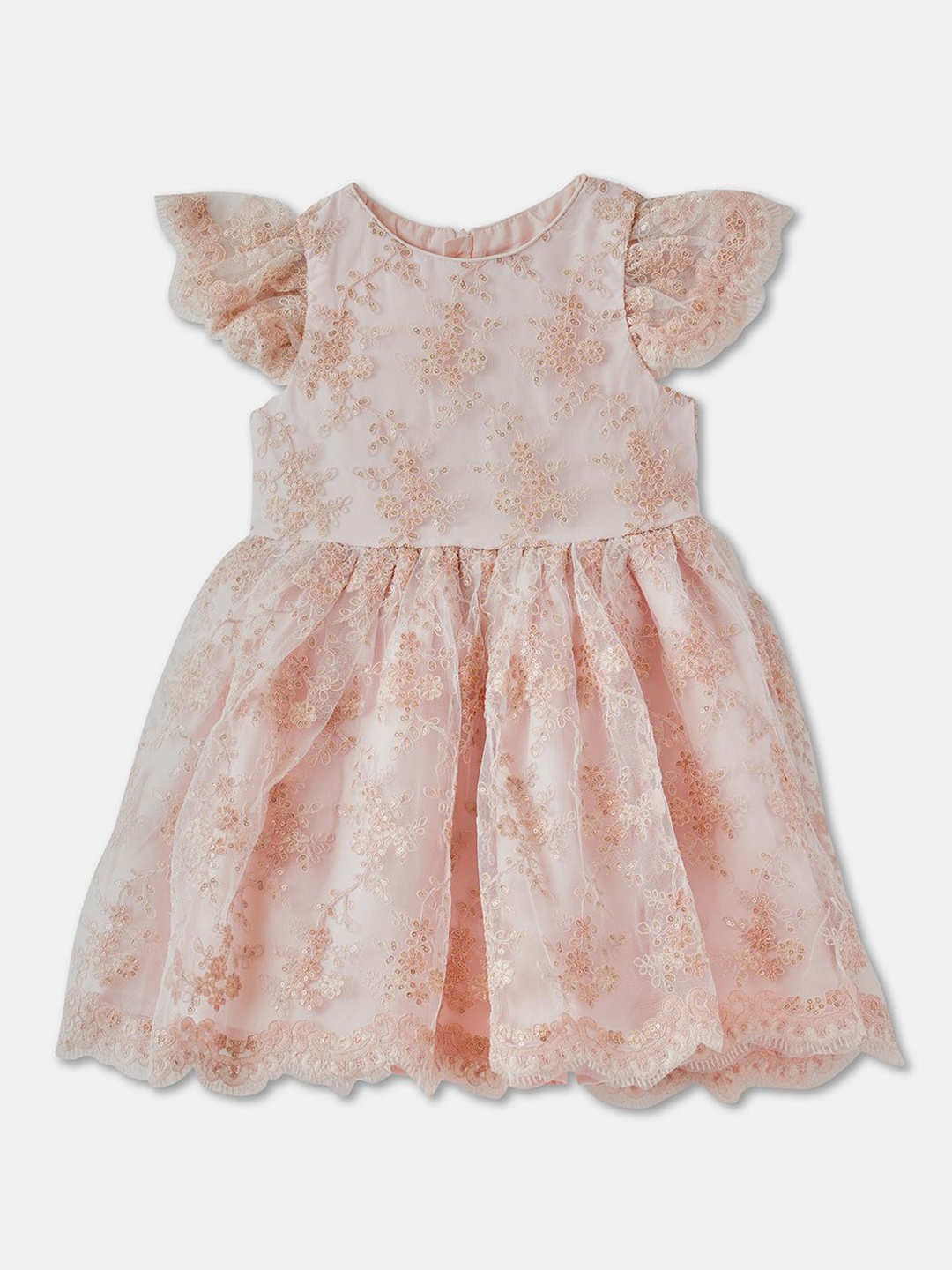 

R&B Girl Embellished Self Design Schiffli Fit & Flare Dress, Pink