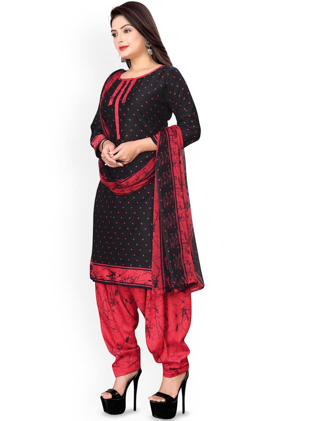 

Styleveda Geometric Printed Unstitched Dress Material, Black