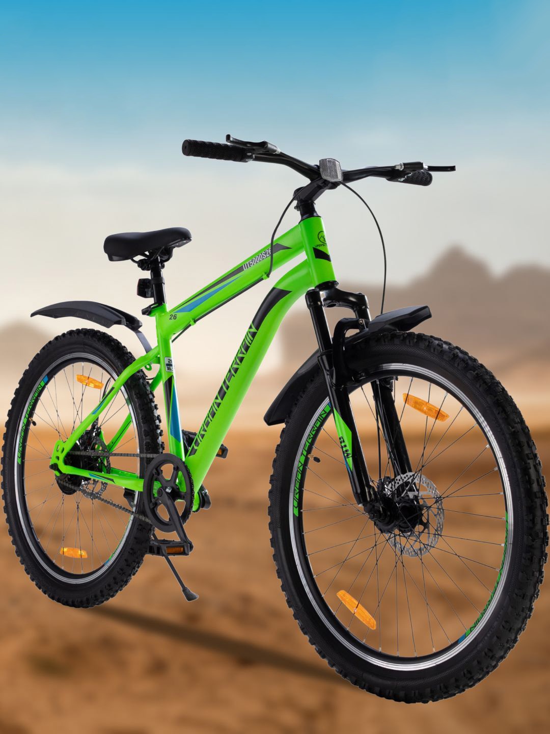 

URBAN TERRAIN UT5000S26 Steel Frame 26T Single Speed Dual Disc Brake Mountain Cycle, Green