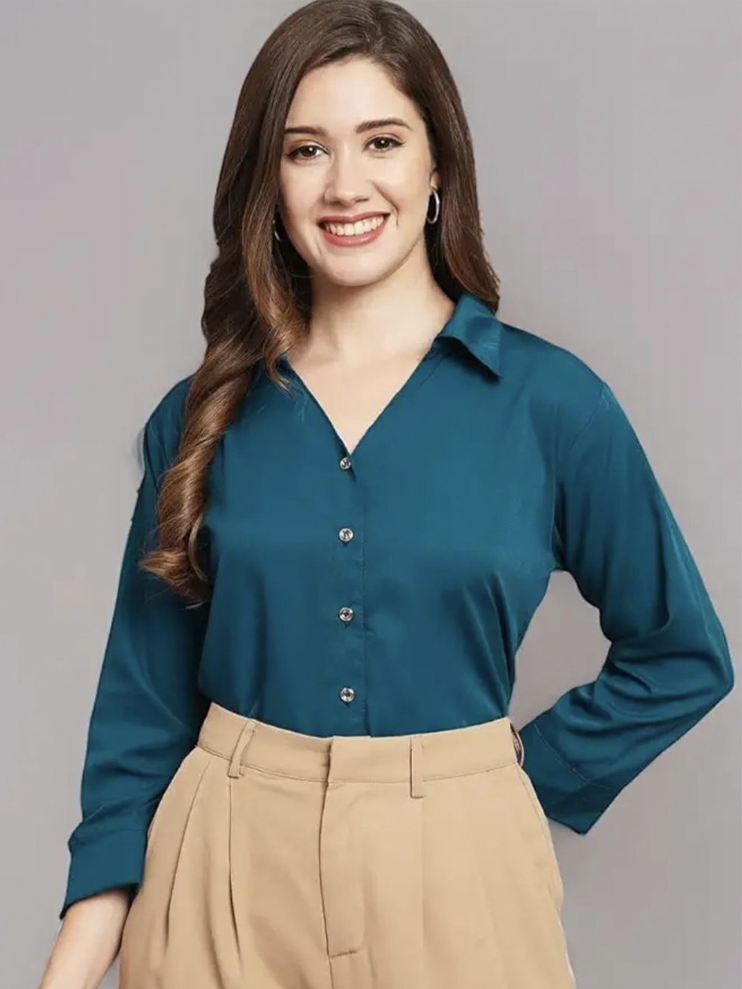 

HELLO DESIGN Women Opaque Casual Shirt, Turquoise blue