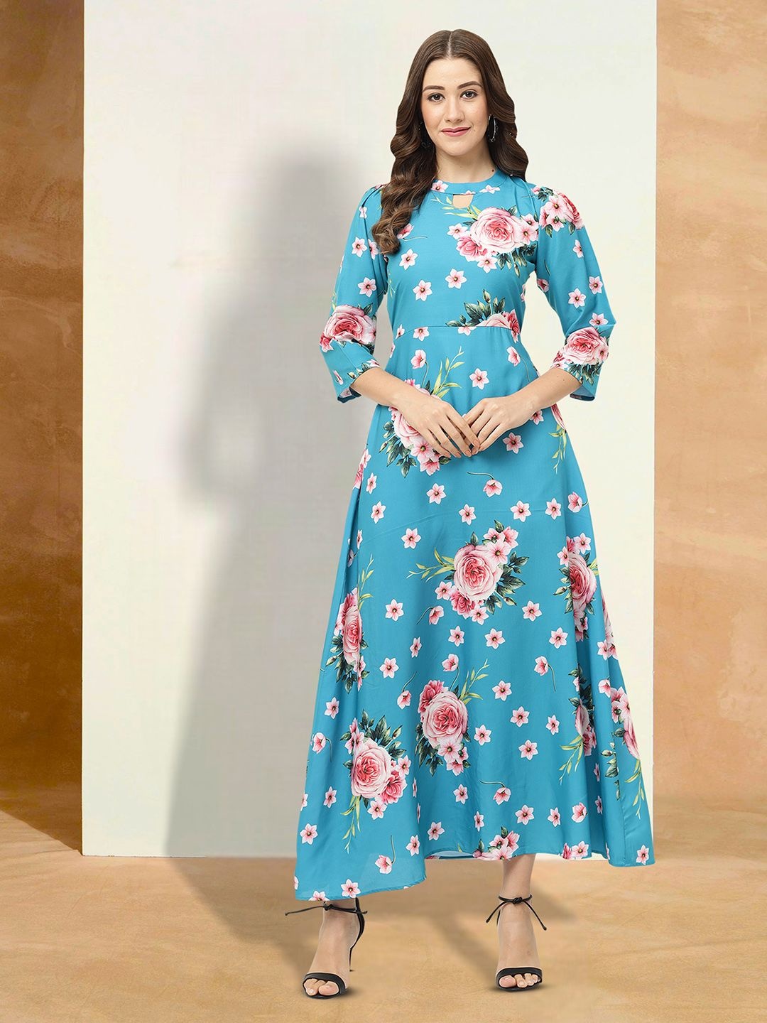

Moda Rapido Floral Print Applique Fit & Flare Dress, Blue