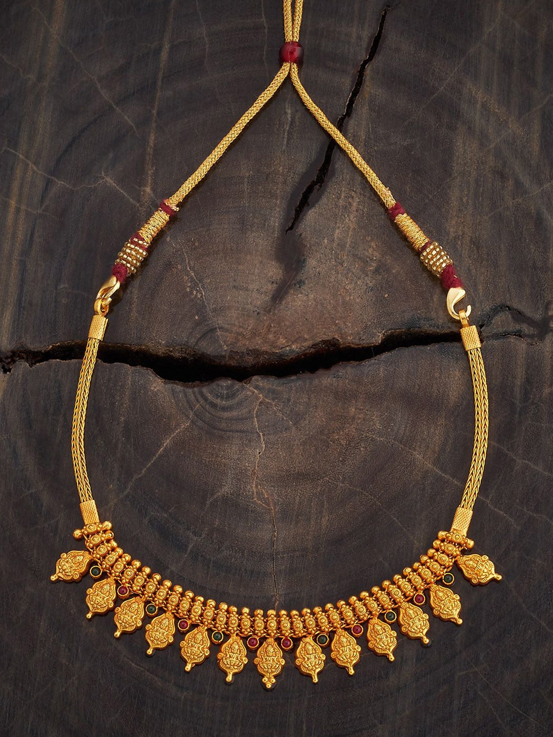 

Kushal's Fashion Jewellery 92.5 Sterling Silver Gold-Plated Stone Studded Temple Necklace