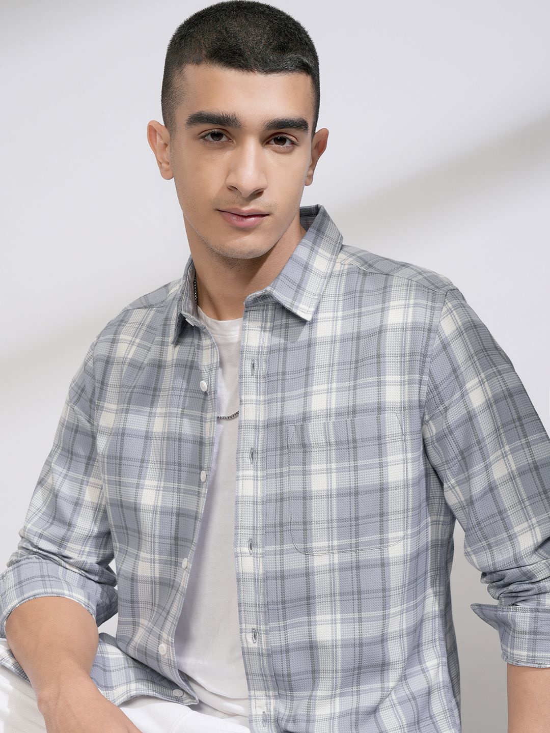 

HIGHLANDER Men Slim Fit Opaque Checked Casual Shirt, Blue