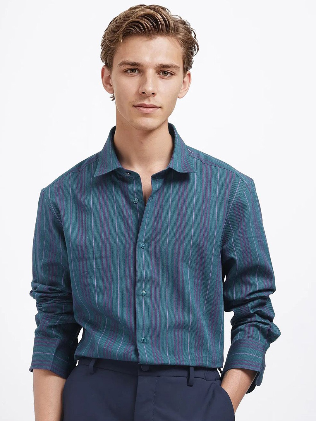 

RARE RABBIT Men Comfort Opaque Striped Casual Shirt, Green