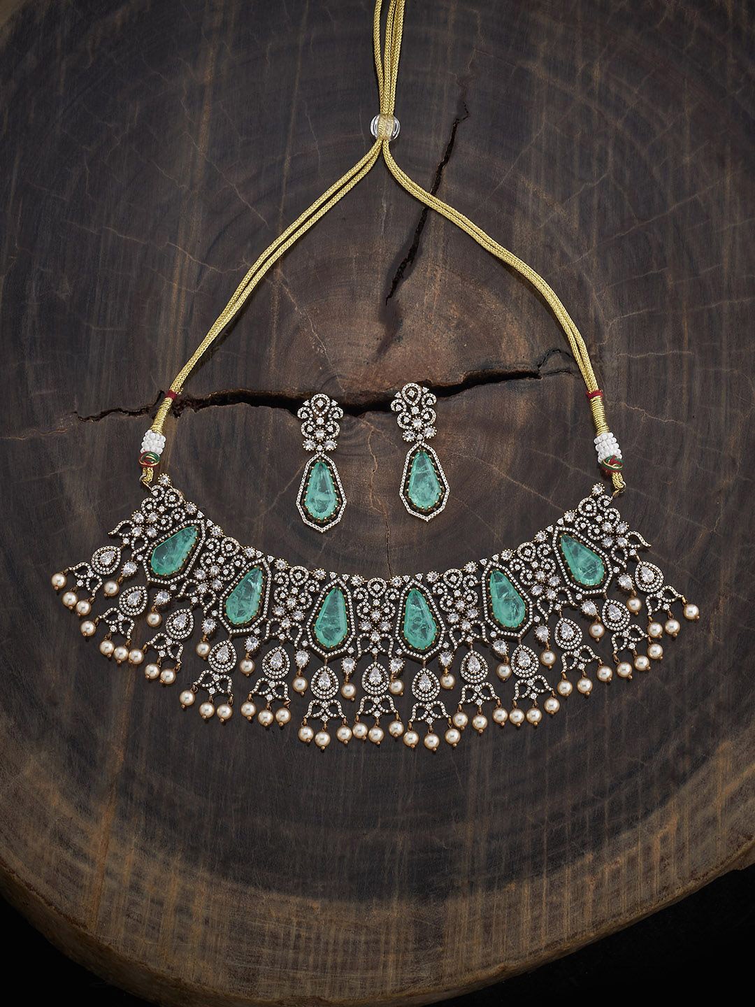 

Kushal's Fashion Jewellery Mint Victorian-Plated Party Zircon Jewellery Set, Gold