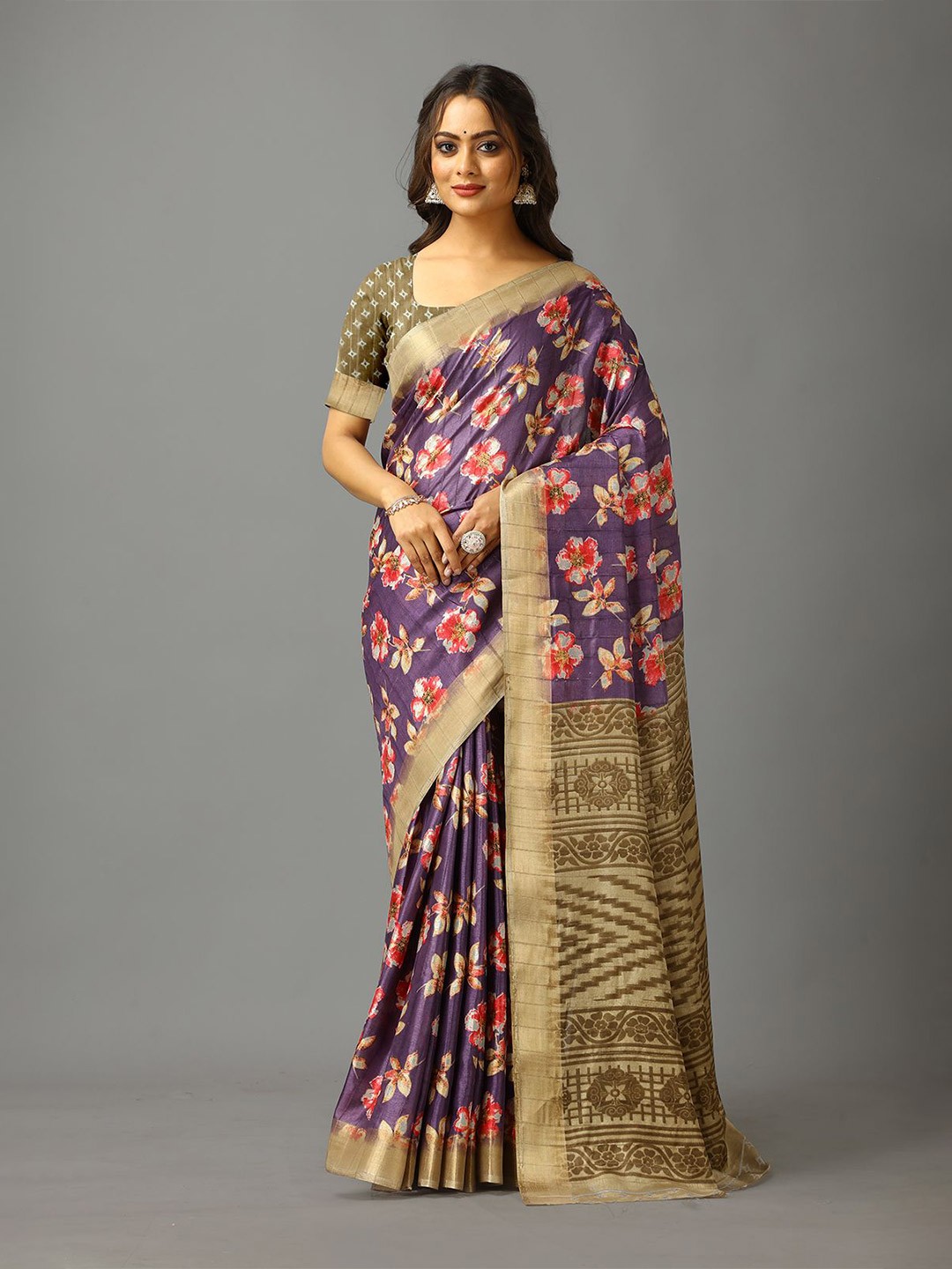 

VIRENDRA TEXTILES Floral Saree, Purple