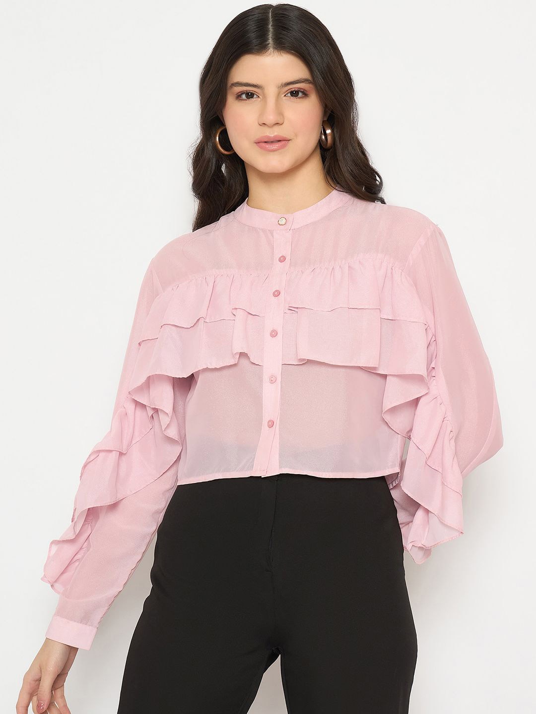 

Madame Mandarin Collar Shirt Style Top, Pink