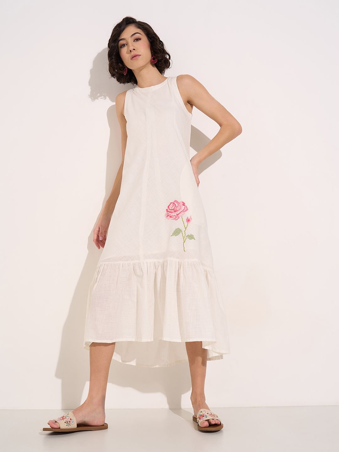 

AKKRITI BY PANTALOONS Floral A-Line Midi Dress, Off white