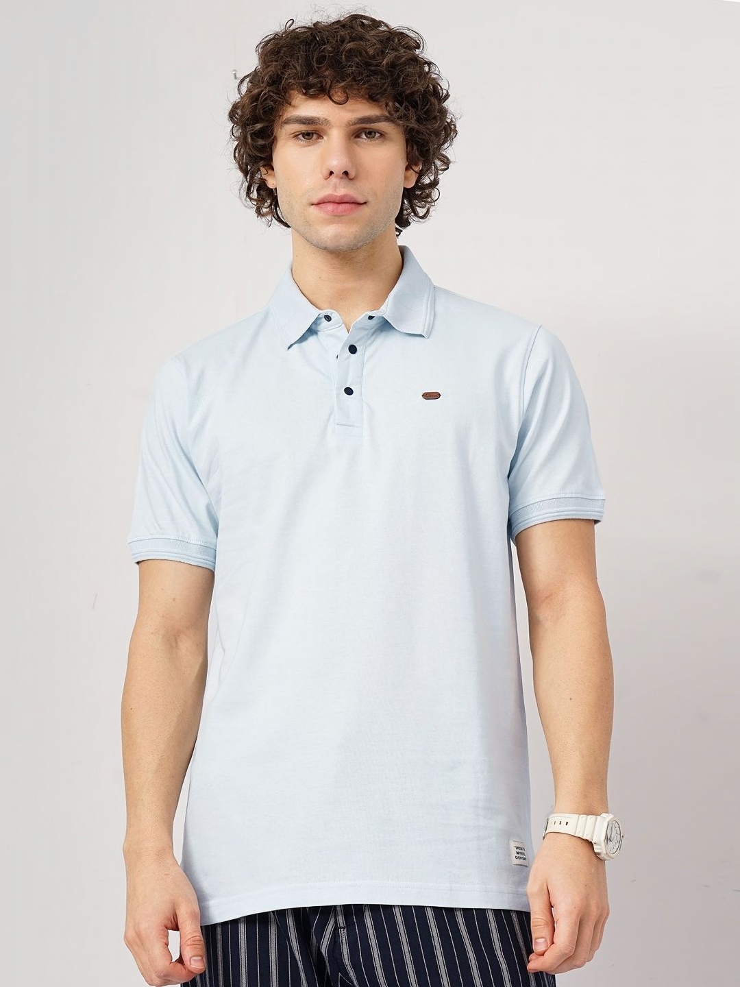 

Genoa Men Solid Polo Collar Cotton T-shirt, Blue