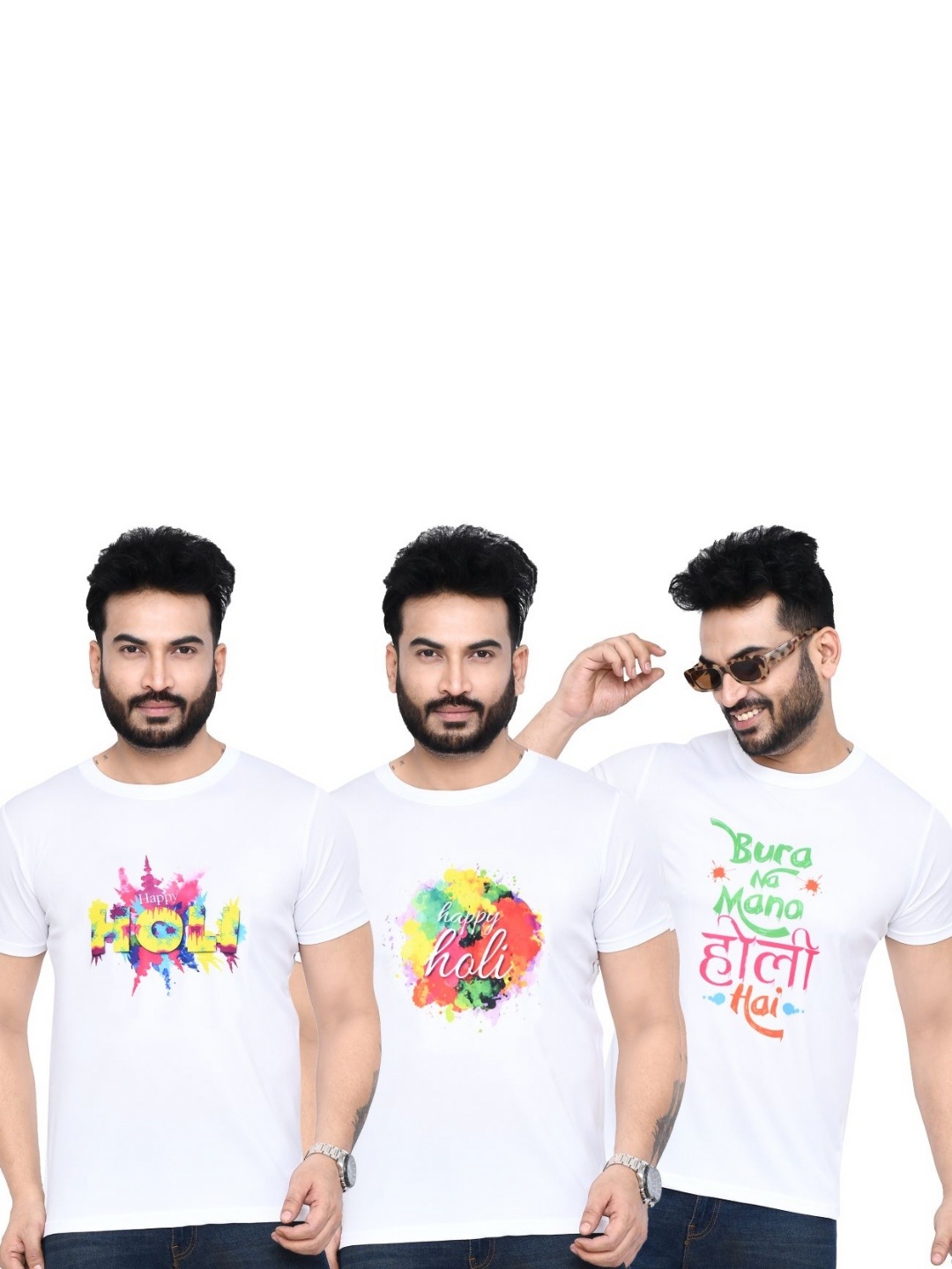 

RAPL Men 3 Printed Applique T-shirt, White