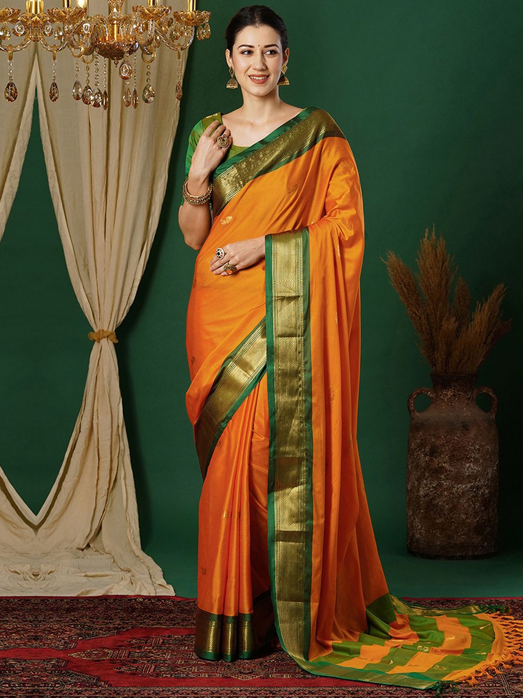 

Sangria Woven Design Paithani Saree With Blouse Piece, Yellow