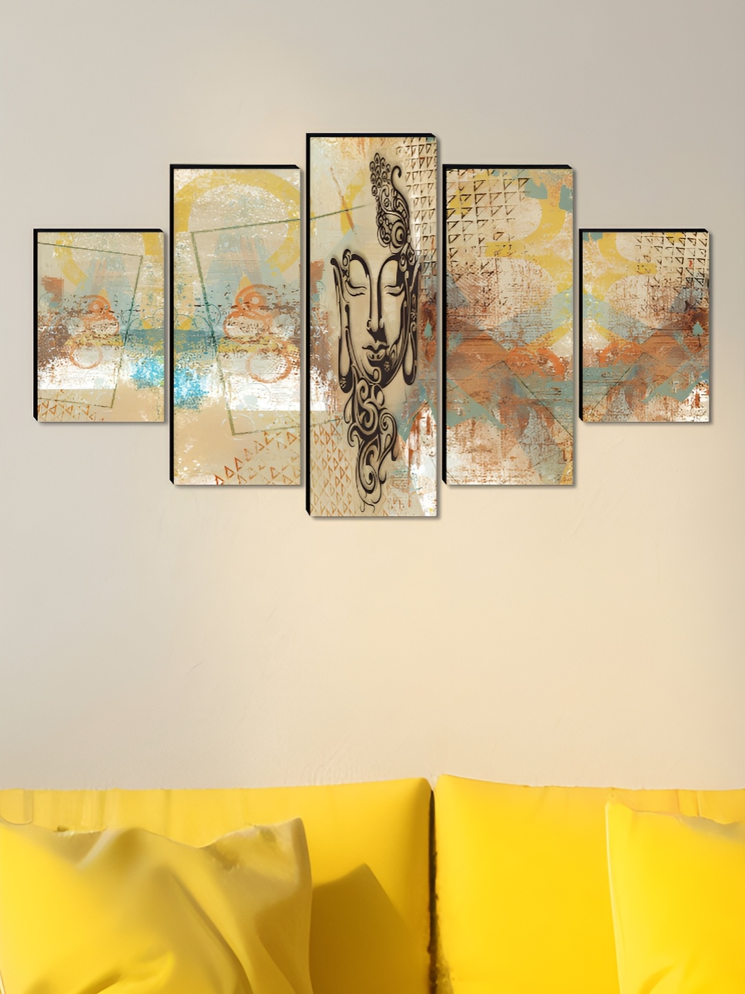 

Aura Olive & Blue 5 Pieces Wooden Buddha Religious Wall Art