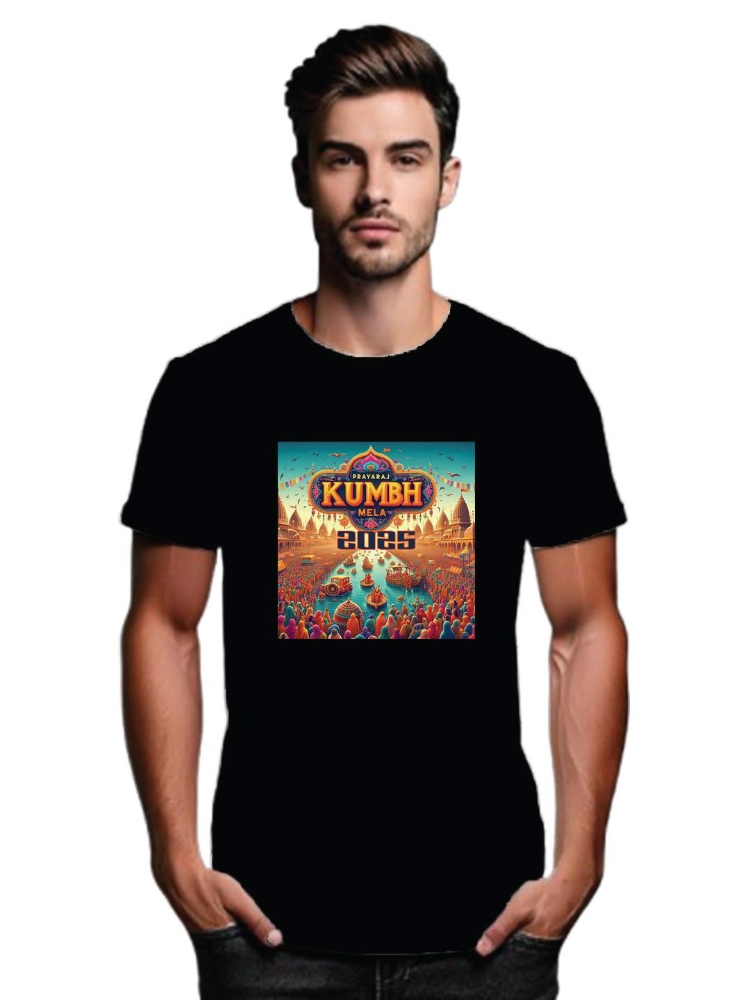 

Tantra Men Printed Applique T-shirt, Black