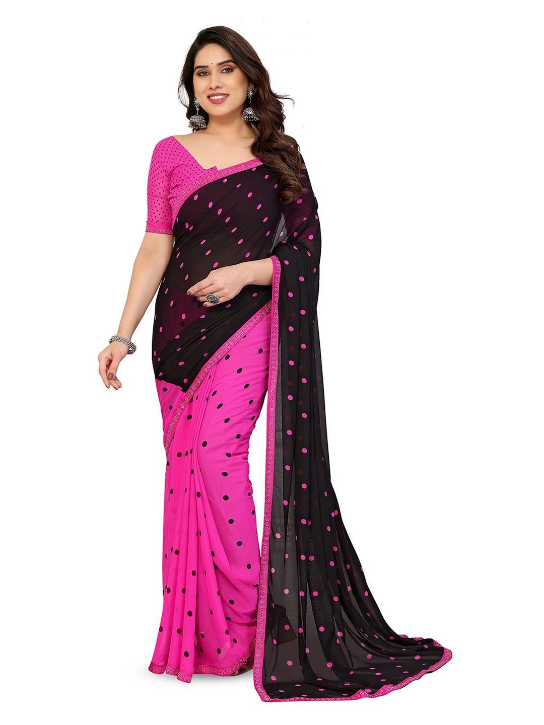 

Moda Rapido Polka Dot Embellished Saree, Pink