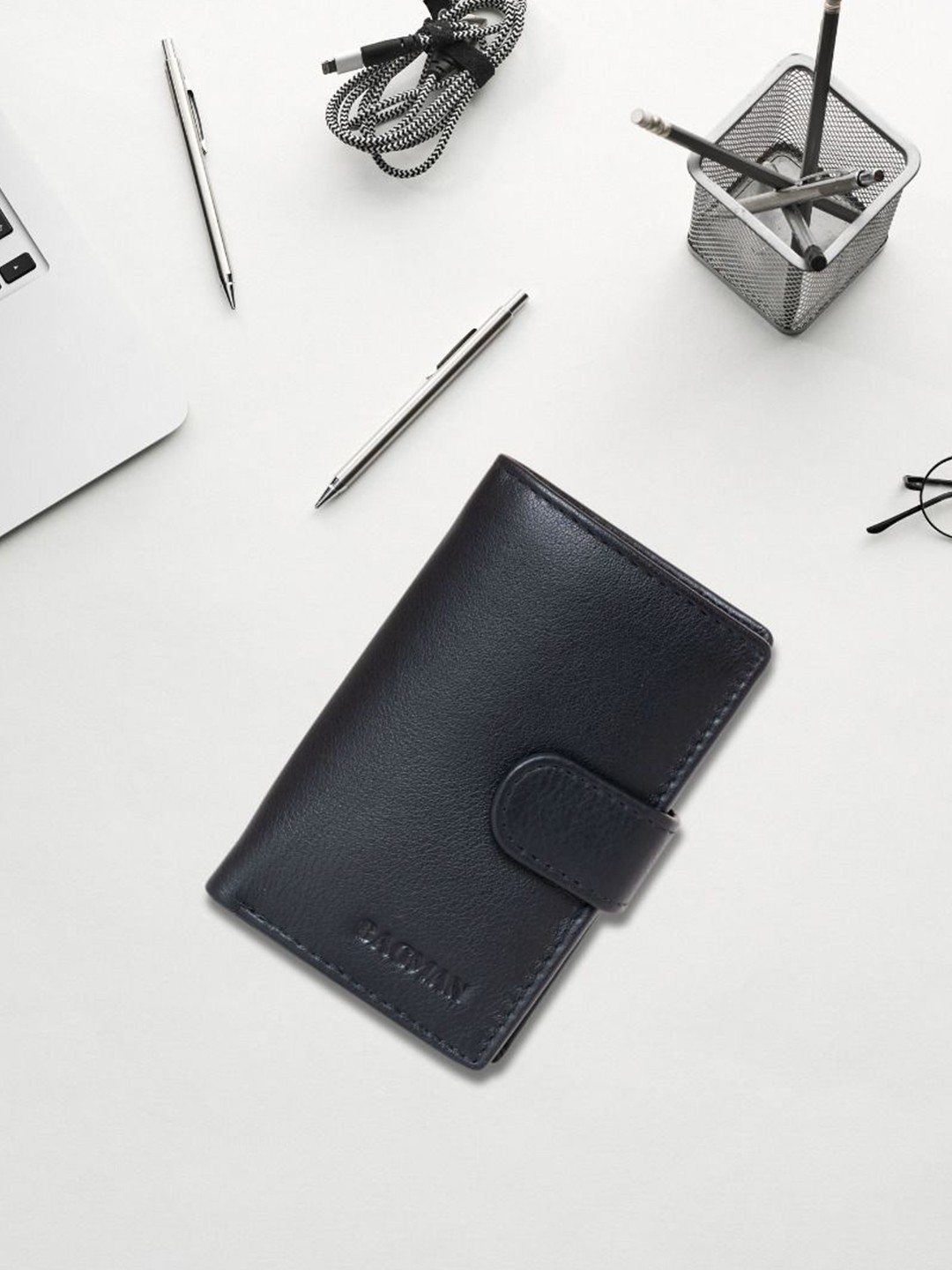 

BAGMAN Men Leather Card Holder, Black