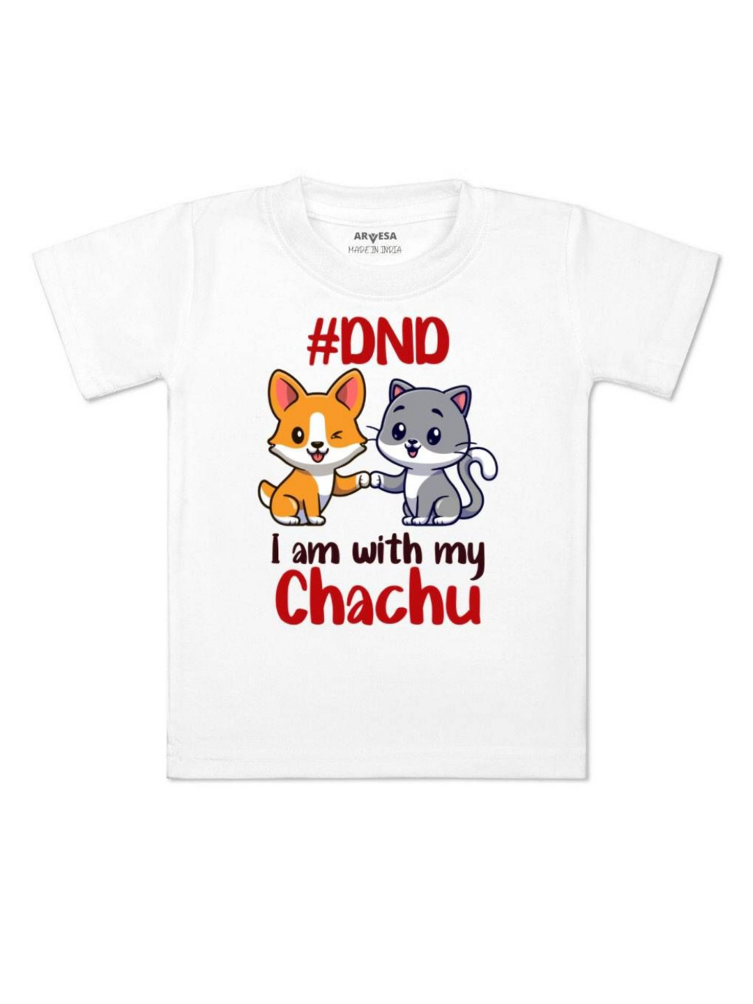 

Arvesa Kids Dnd I Am With My Chachu Printed Tshirt, White