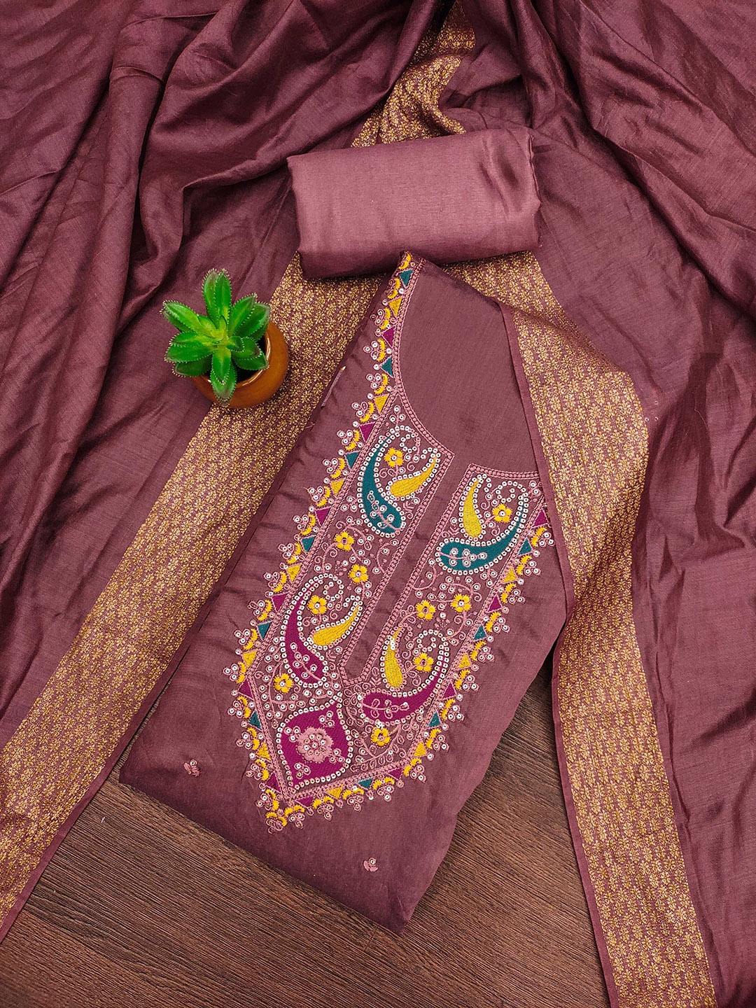 

SAINOOR Embroidered Silk Cotton Unstitched Dress Material, Purple