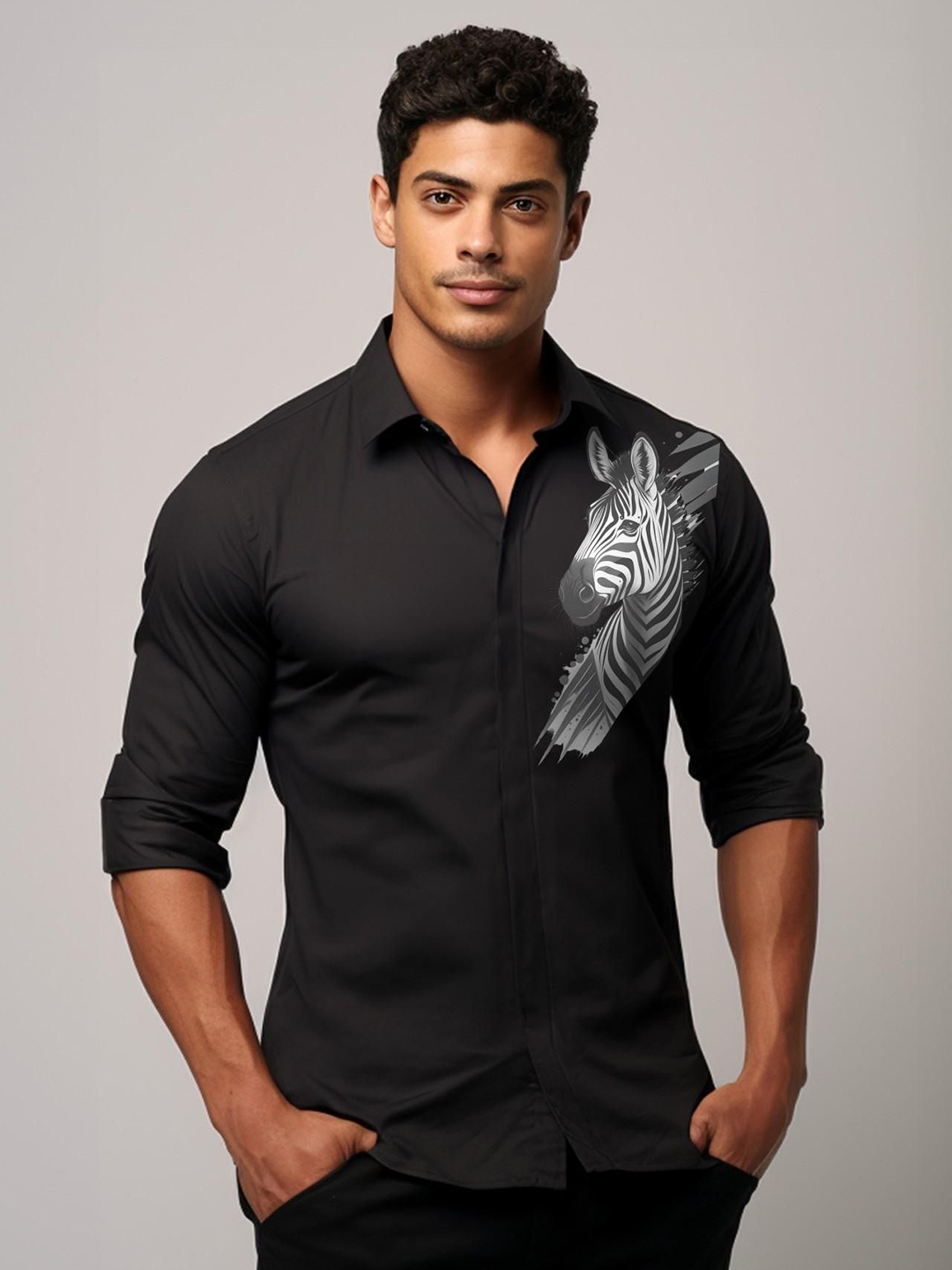 

HE SPOKE Men Smart Tailored Fit Animal Opaque Casual Shirt, Black