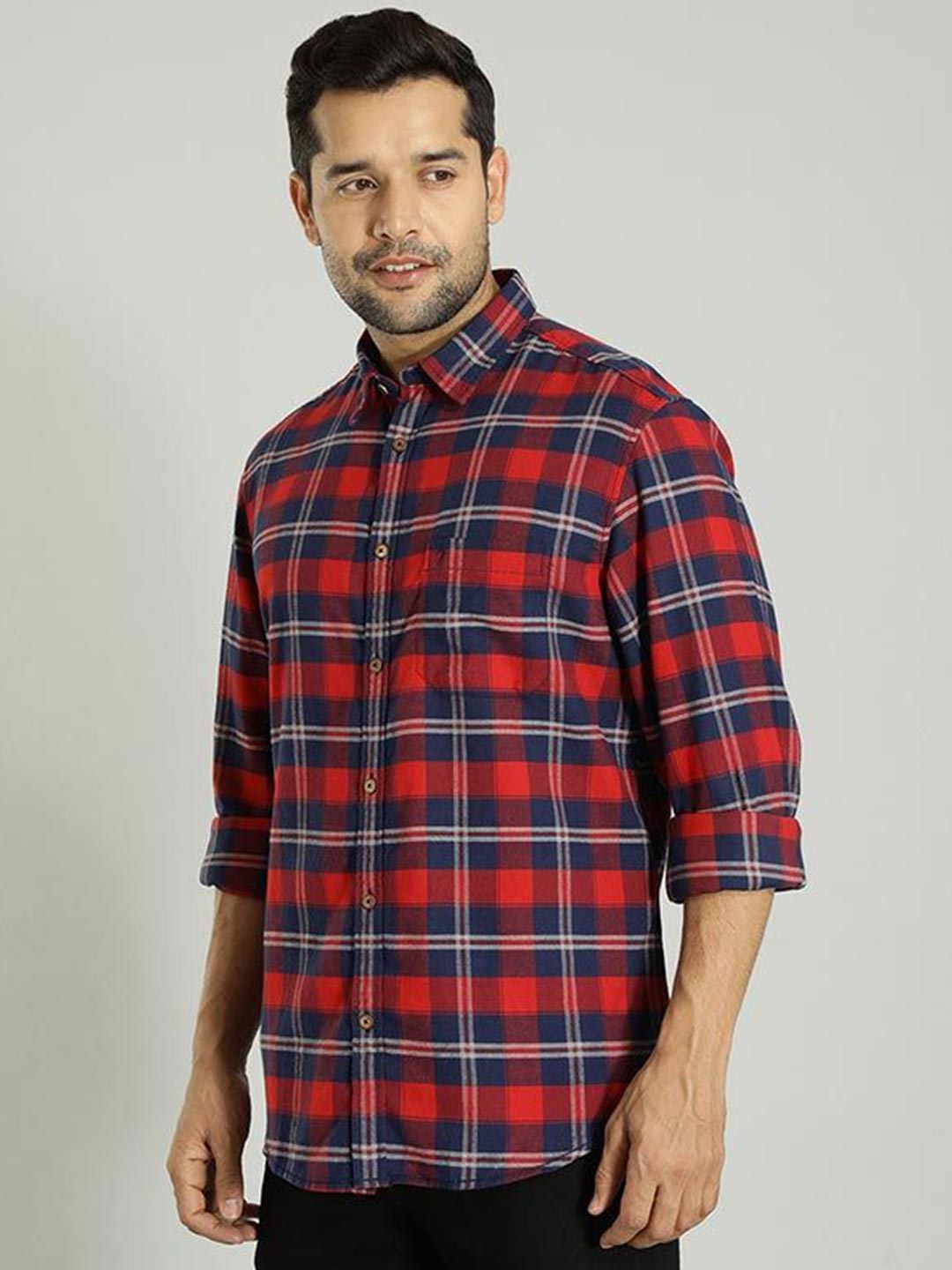 

Indian Terrain Men Slim Fit Tartan Checks Opaque Checked Casual Shirt, Red