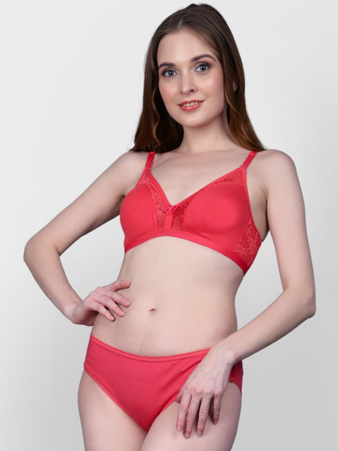 

happybra Non Padded Wirefree Medium Coverage Lingerie SetLessy02Orange34, Orange