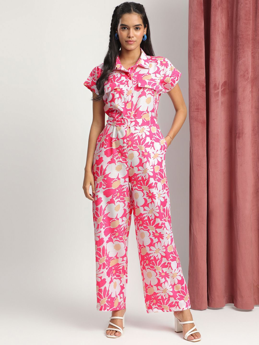 

J Turritopsis Women Printed Basic Jumpsuit, Pink