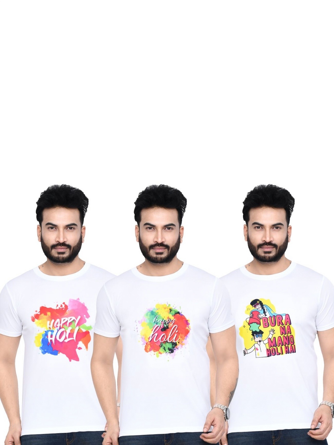 

RAPL Men 3 Printed Applique T-shirt, White