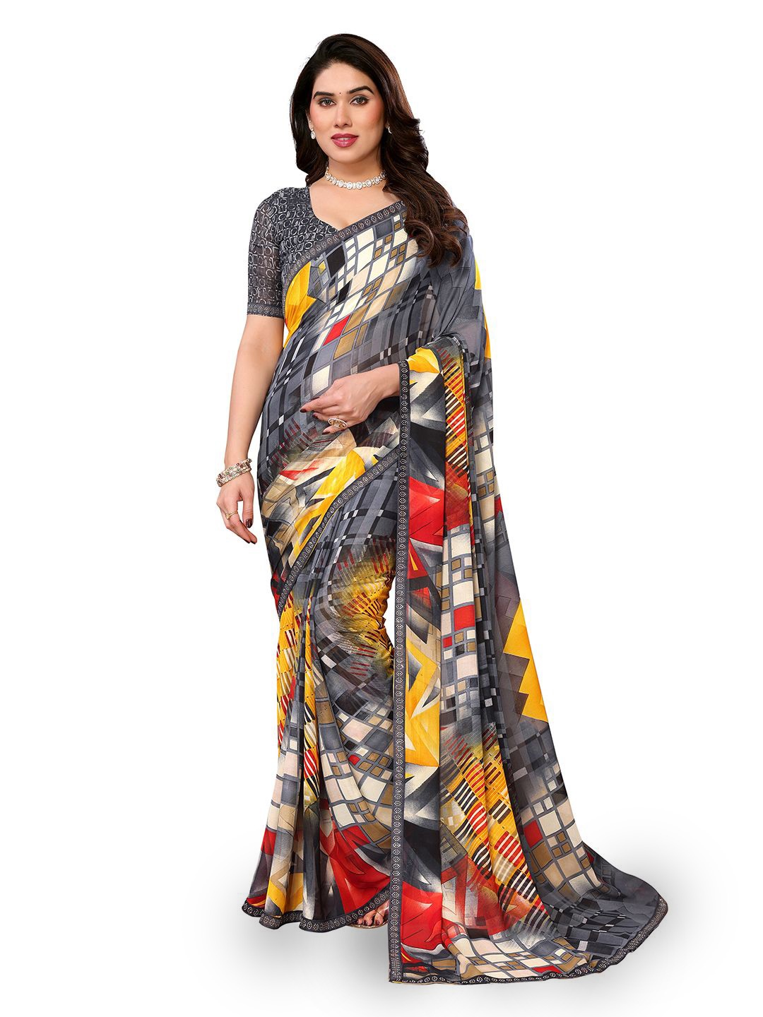 

Moda Rapido Printed Saree, Grey