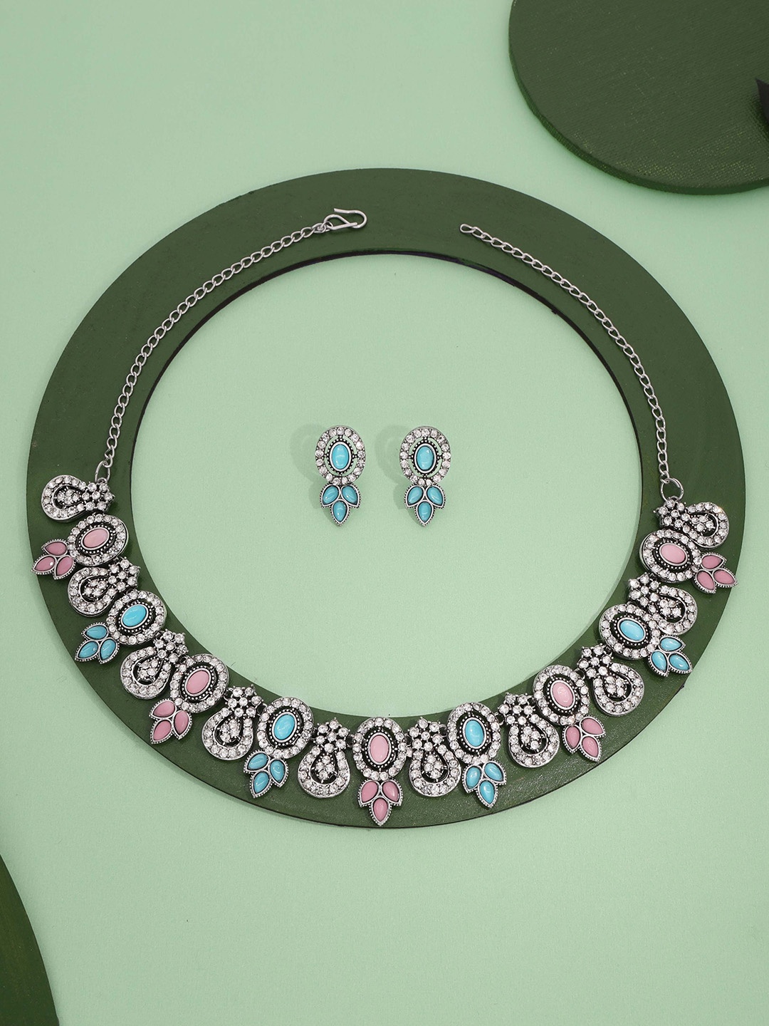 

Anouk Gold-Plated American Diamond Studded Necklace And Earrings, Silver