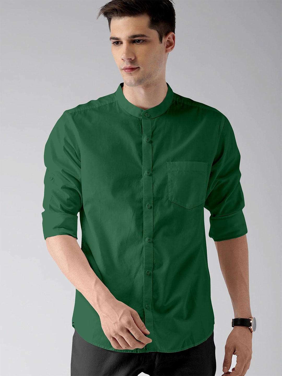 

Praizy Men Classic Opaque Casual Shirt, Green