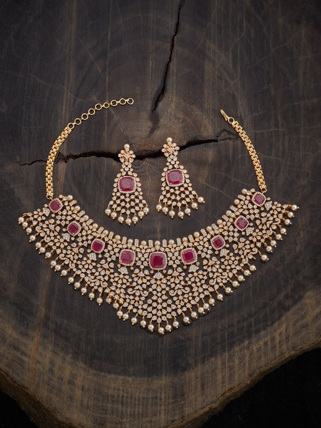 

Kushal's Fashion Jewellery Ruby Gold-Plated Party Zircon Jewellery Set