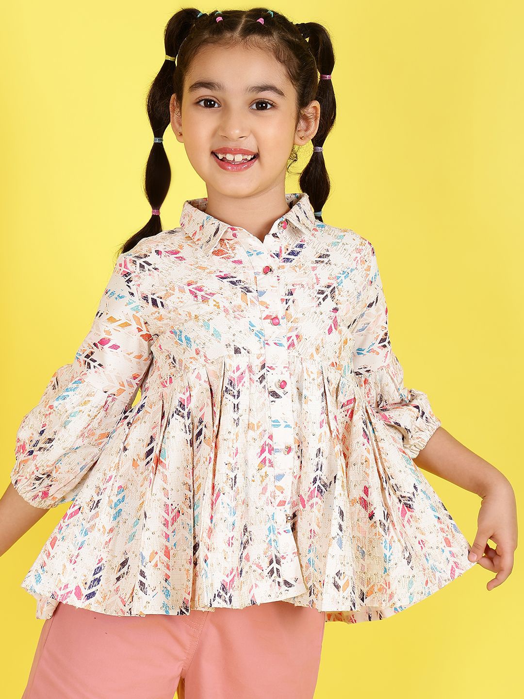 

Miss & Chief Girls Three Fourth Sleeves Sequence Embriodered Top, Multi