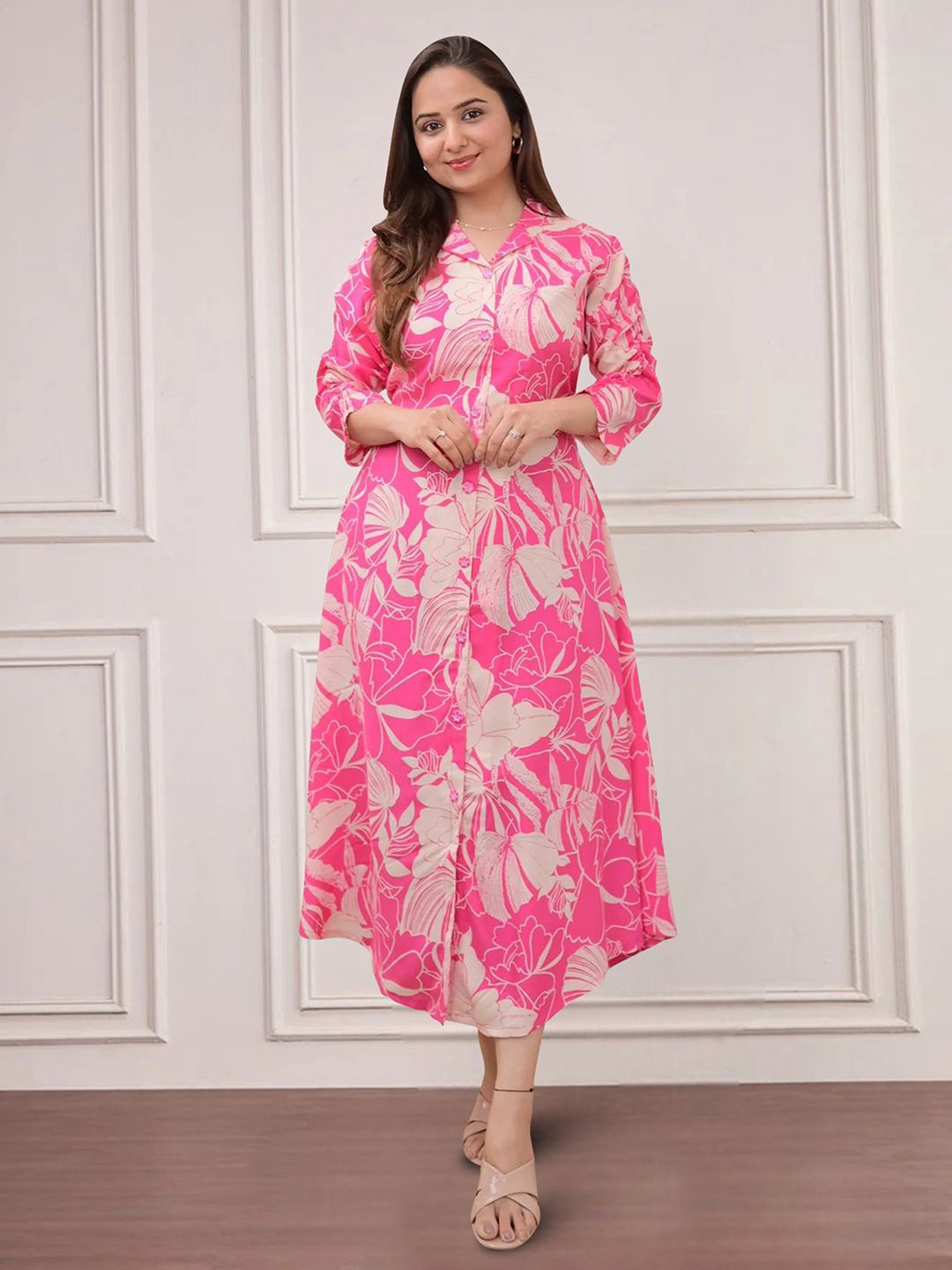 

Moda Rapido Floral Print Applique Fit & Flare Dress, Pink