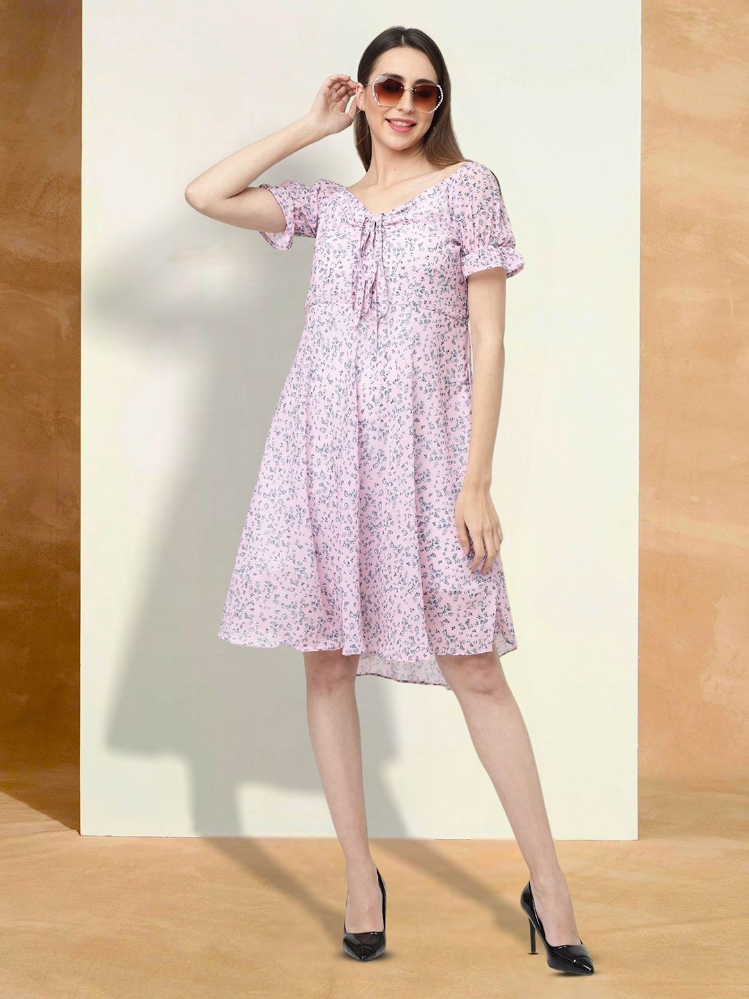 

Moda Rapido Floral Print Applique Fit & Flare Dress, Pink