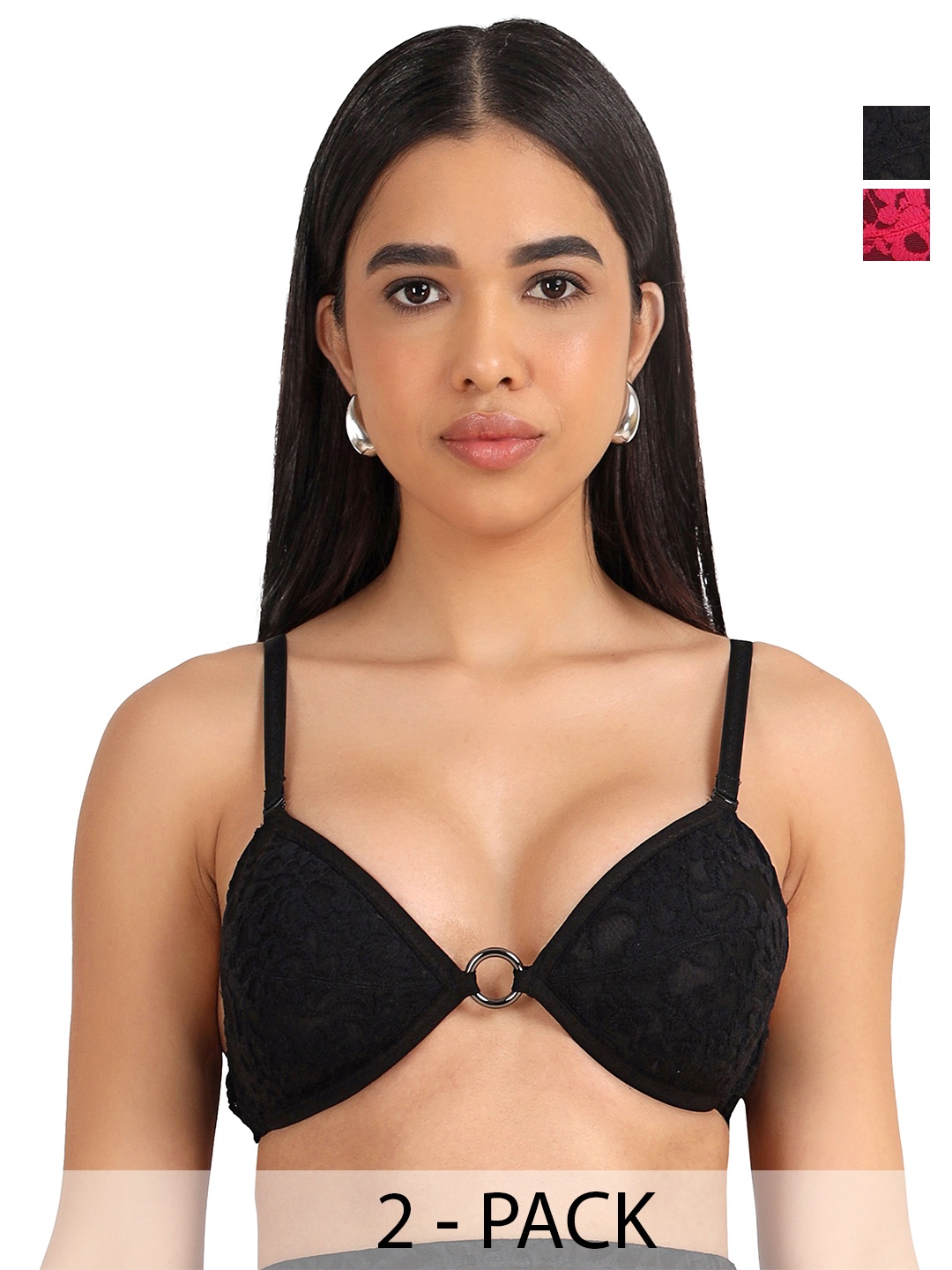 

SELFCARE Abstract Bra Half Coverage Lightly Padded, Black
