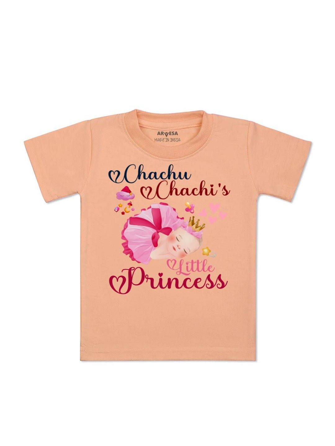 

Arvesa Kids Chachu Chachi'S Little Princess Printed Tshirt, Peach