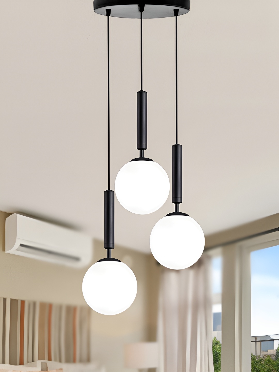 

Homesake White & Black Spherical Shaped Glass Chandelier Pendant Ceiling Lamp