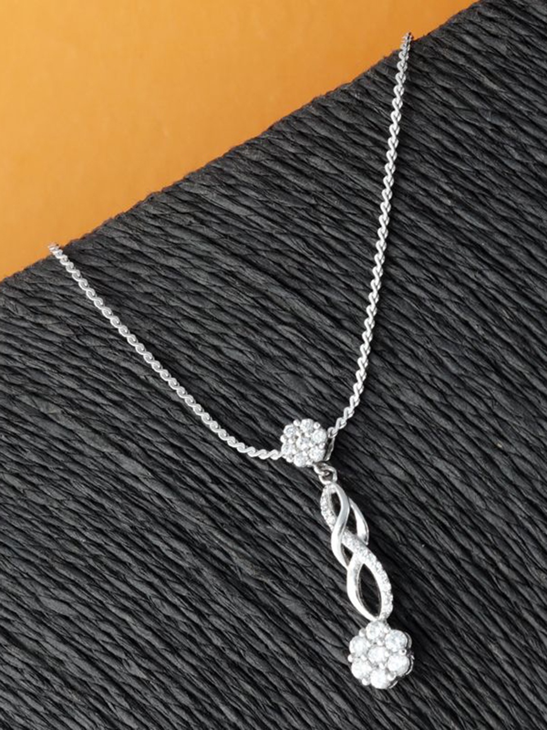 

Tuanz Silver Jewelry Rhodium-Plated Artificial Stones Studded Pendants with Chains