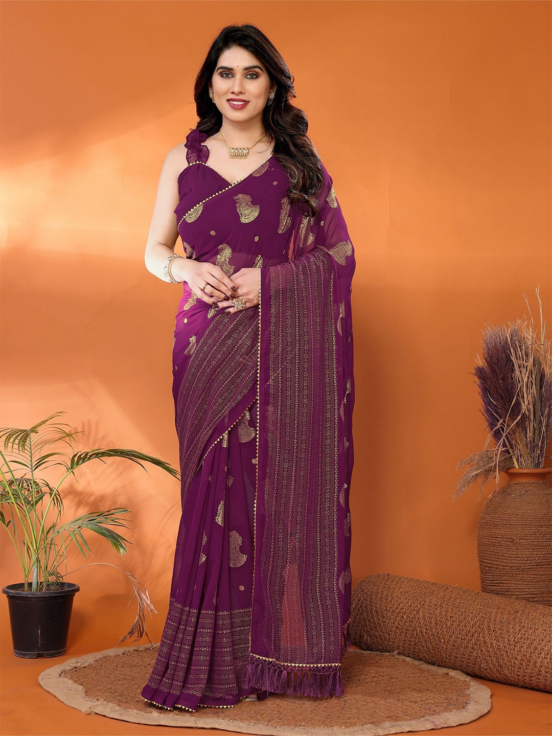 

Moda Rapido Embellished Poly Georgette Saree, Purple