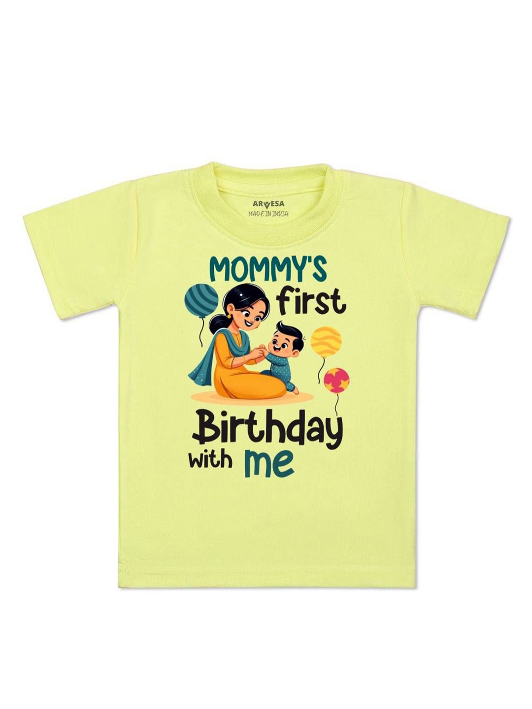 

Arvesa Kids Mommy First Birthday With Me Printed Tshirt, Yellow