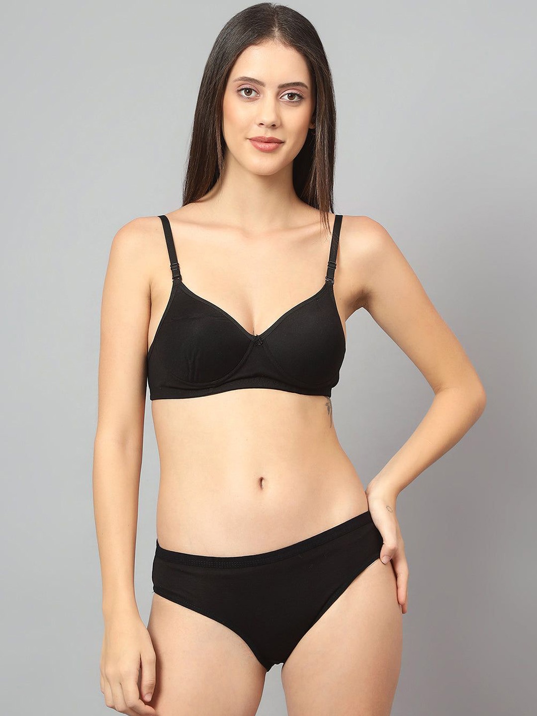 

Designer Bugs Non Padded Cotton Lingerie Set NPLS-BLK-30B, Black