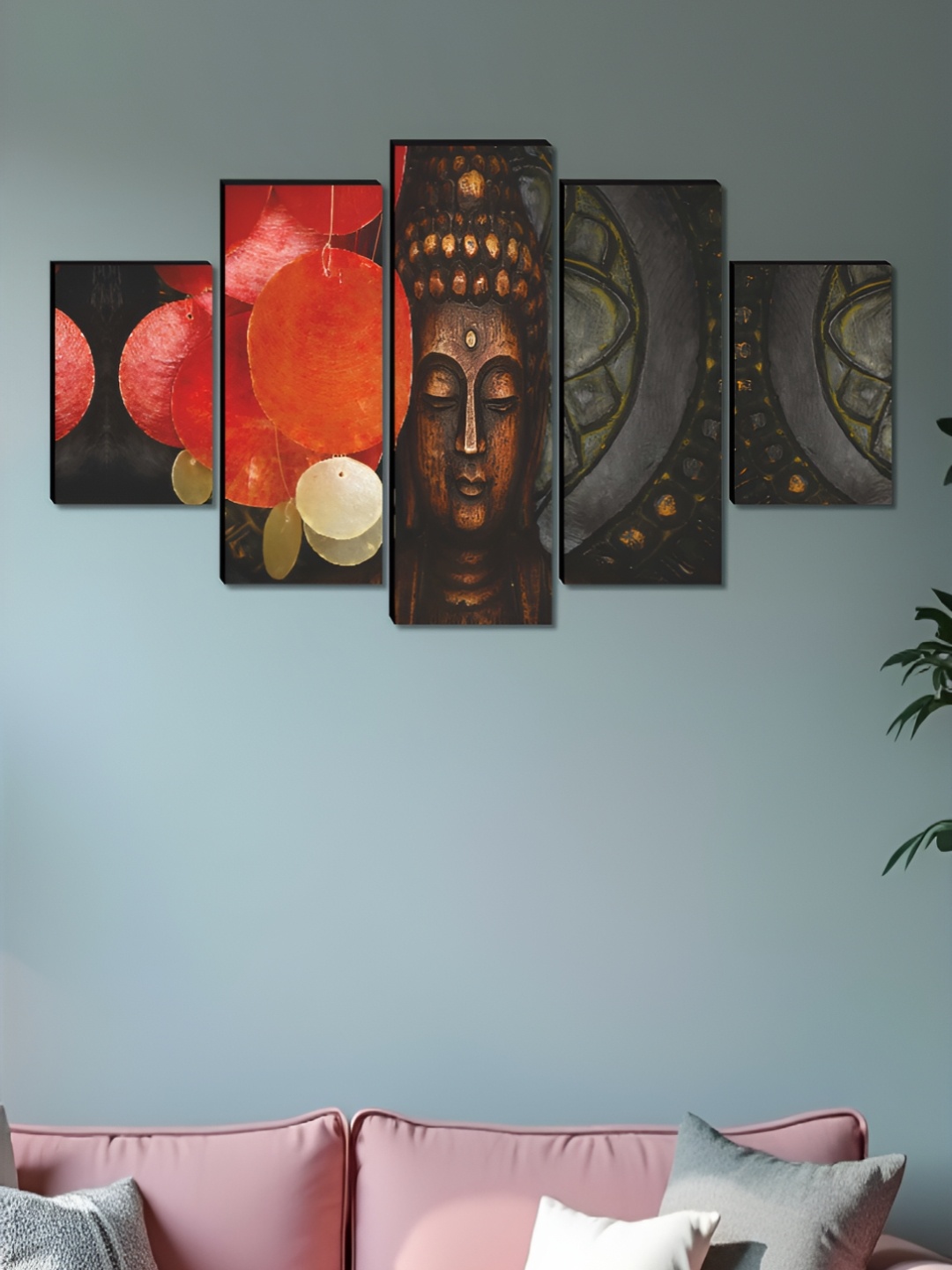 

Aura Red & Black 5 Pieces Wooden Buddha Religious Wall Art