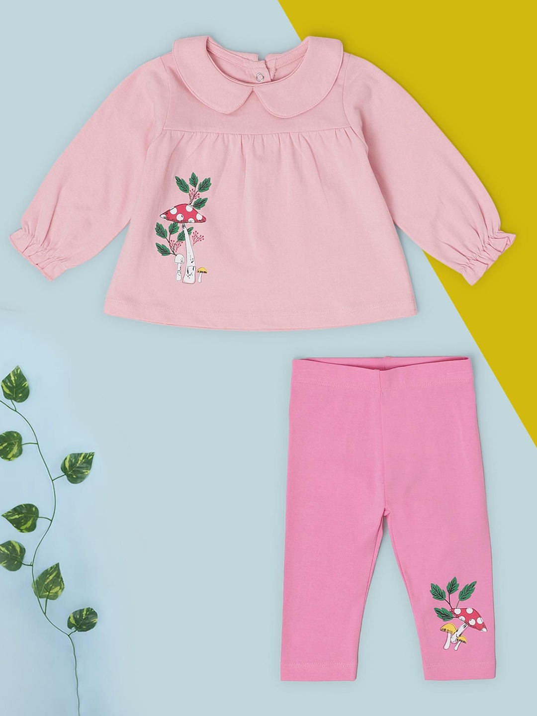 

Babies R Us Girls Printed Peter Pan Collar Top with Leggings, Pink