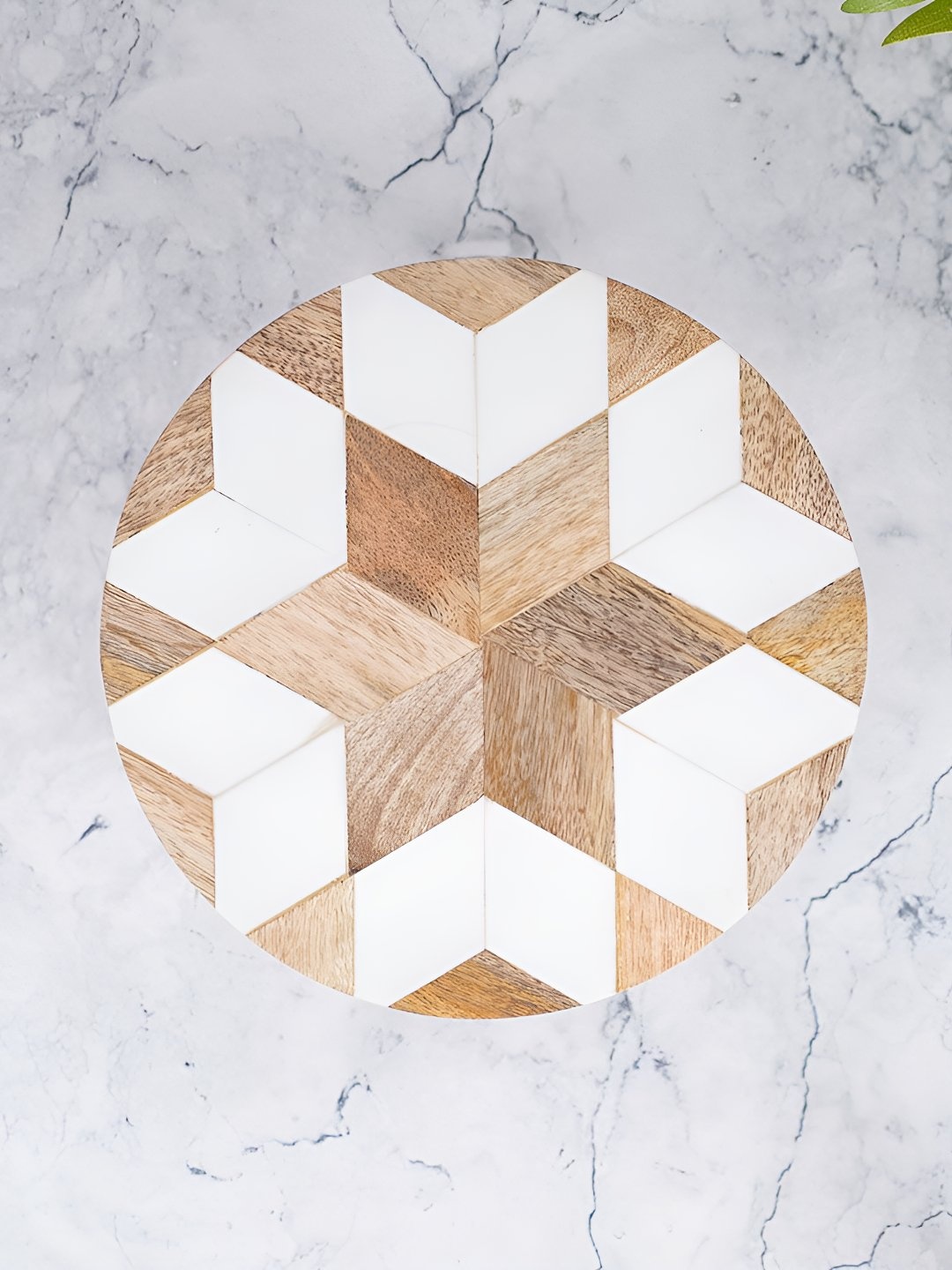 

Indianshelf Brown & White Floral Printed Wooden Easy to Clean Cake Board