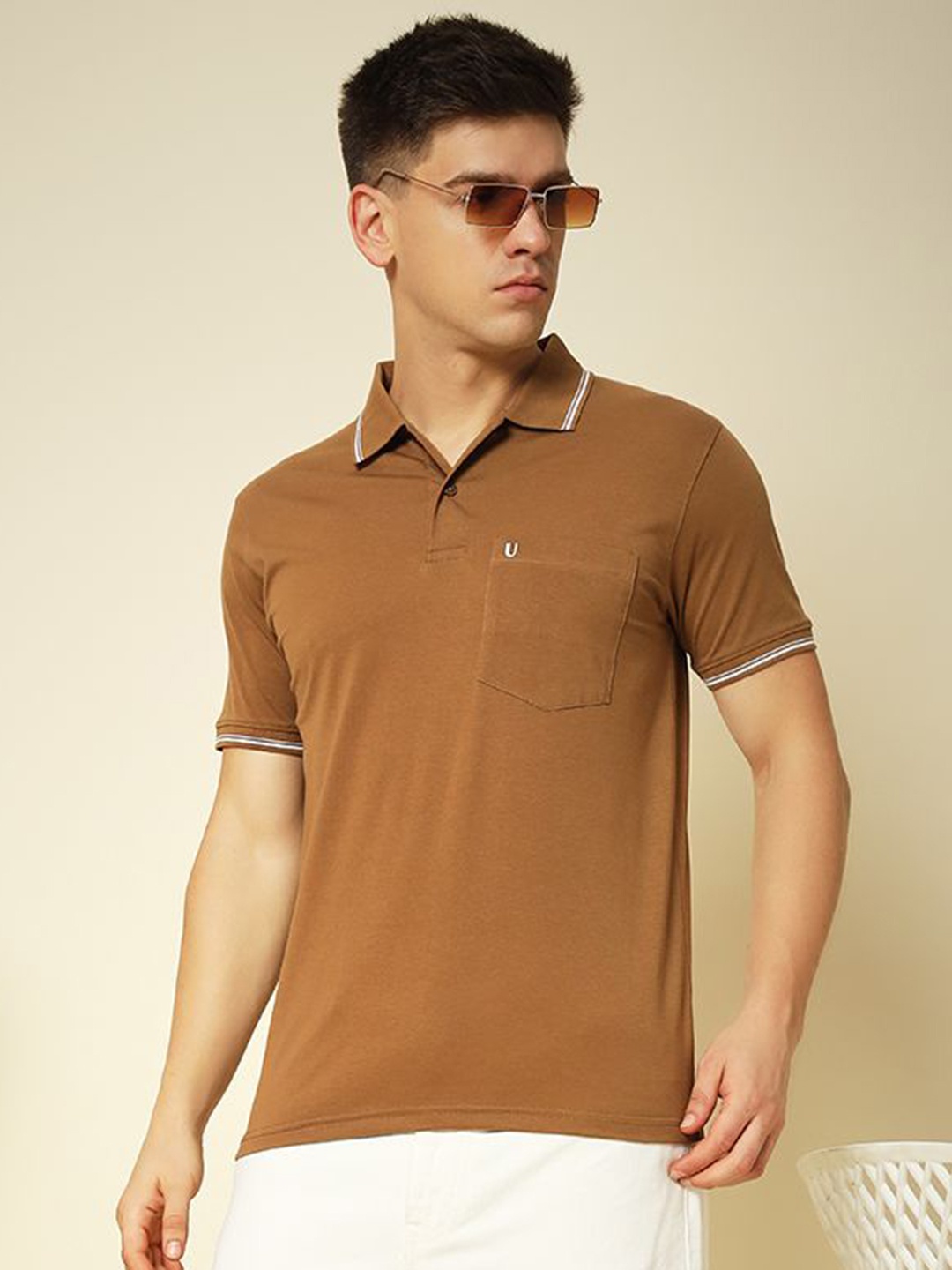 

UNIBERRY Men Polo Collar Pockets T-shirt, Brown