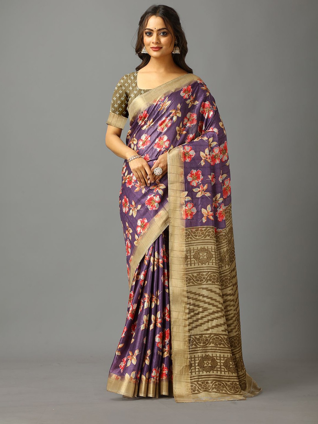 

NIRMAL CREATION Floral Saree, Purple