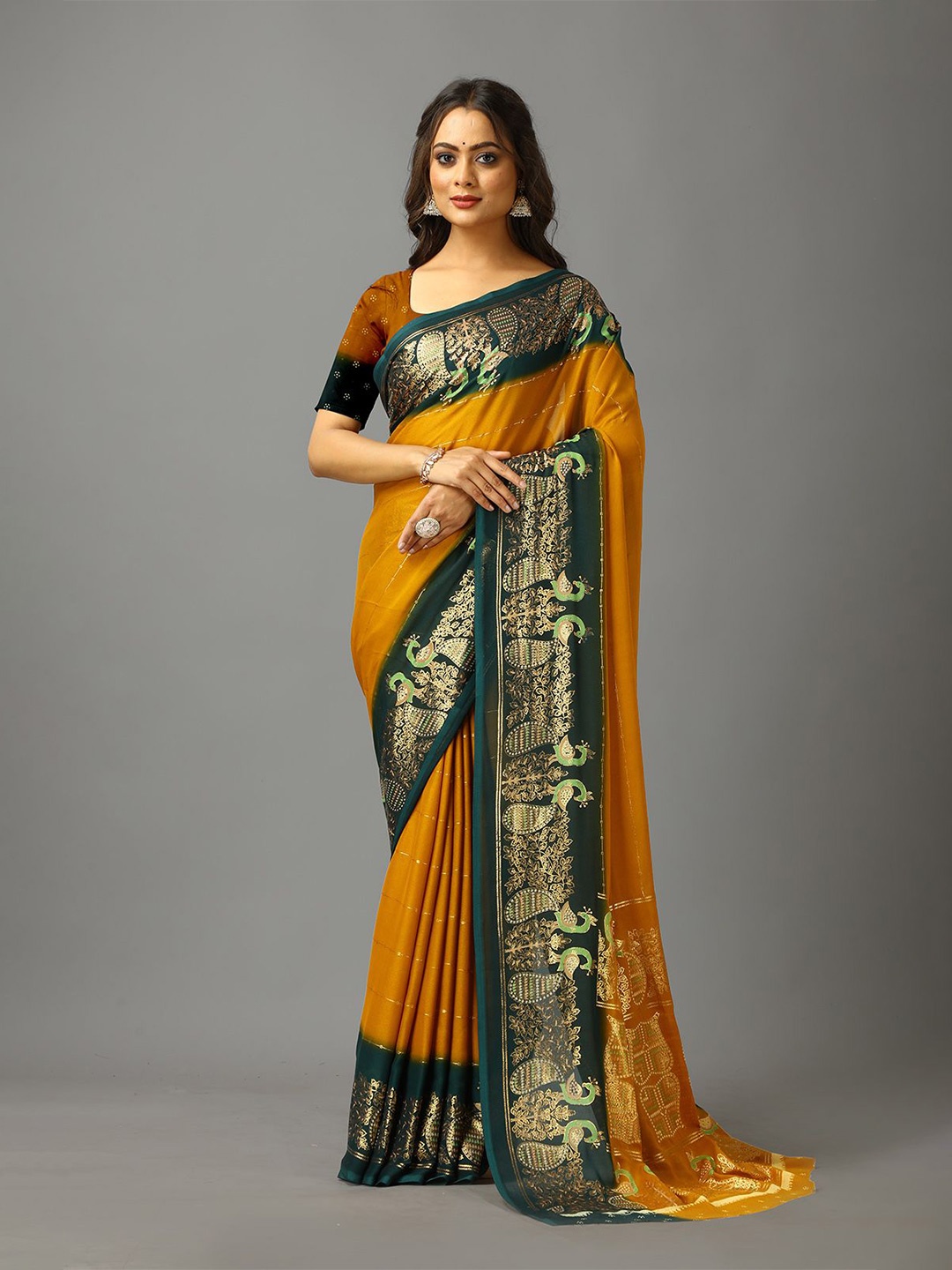 

A.V.M. SILK MILLS Floral Pure Crepe Saree, Yellow