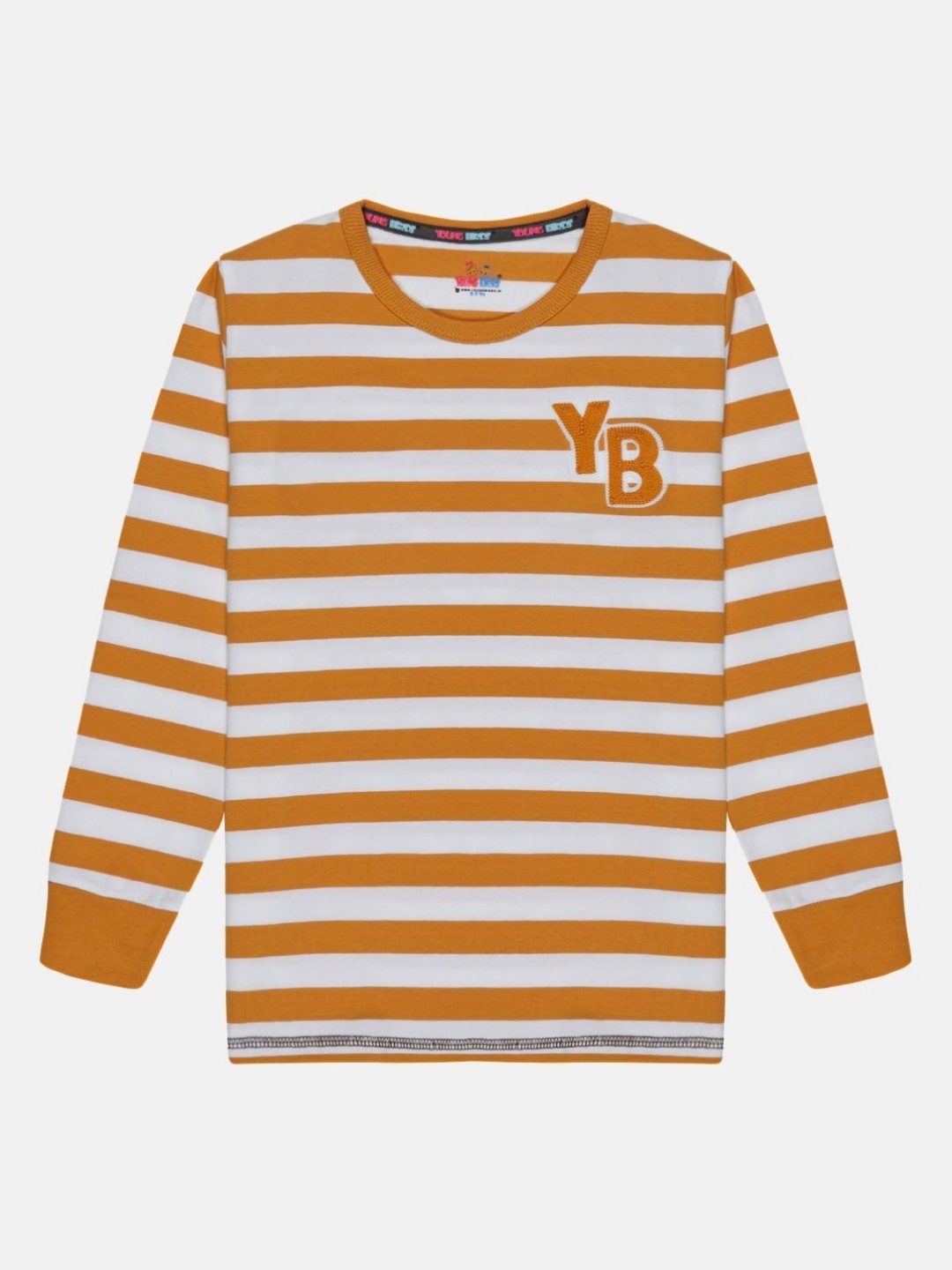 

YOUNG BIRDS Boys Striped V-Neck Pockets T-shirt, Yellow