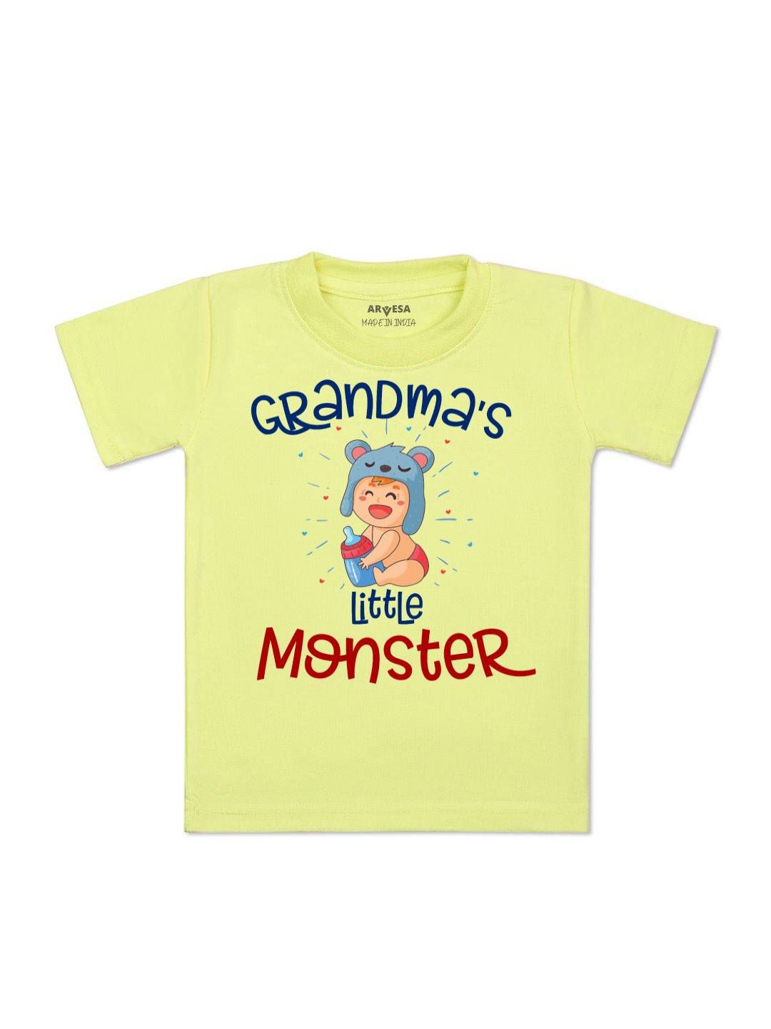 

Arvesa Kids Grandma Little Monster Printed Tshirt, Yellow